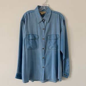 Studio 121 100% Silk Vintage Button Down Shirt Light Blue Sandwashed Large NICE